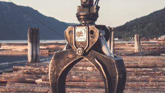 Close view on the Rotobec log grapple in a natural environment.