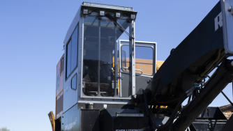A close-up of the cabin of the Evolution 965 diesel loader.